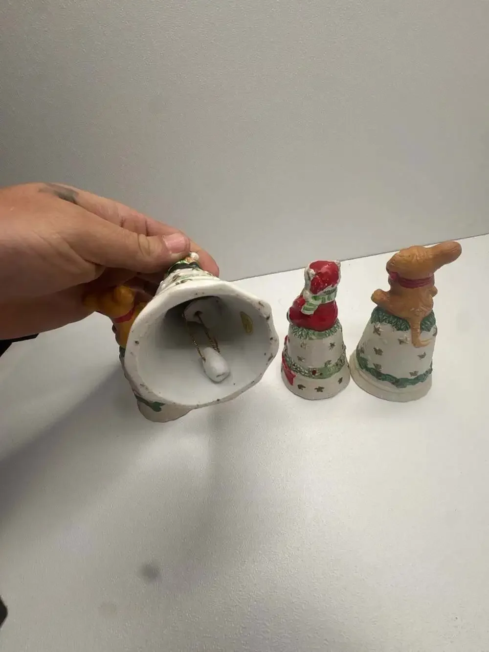 Set of 4 Vintage Christmas Animal Ceramic Decorative Figurines Bells